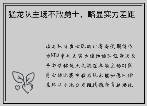 猛龙队主场不敌勇士，略显实力差距