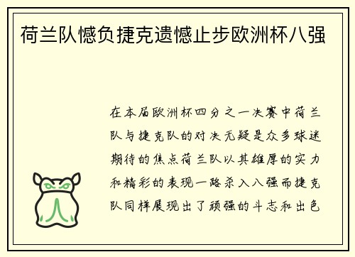 荷兰队憾负捷克遗憾止步欧洲杯八强