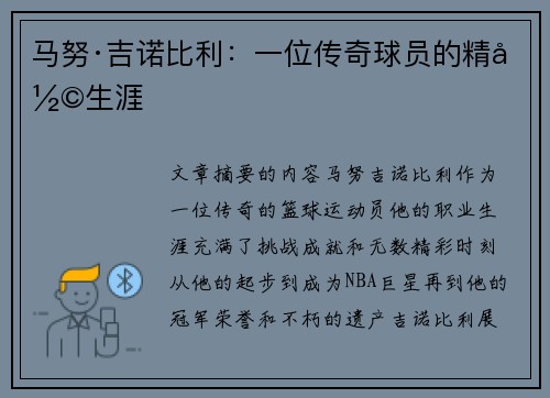 马努·吉诺比利：一位传奇球员的精彩生涯