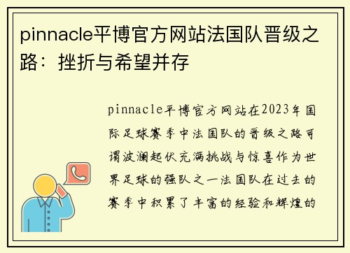 pinnacle平博官方网站法国队晋级之路：挫折与希望并存