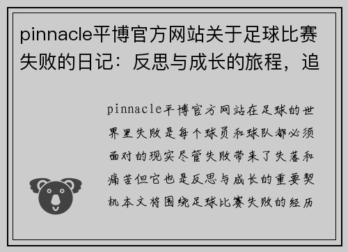 pinnacle平博官方网站关于足球比赛失败的日记：反思与成长的旅程，追寻胜利的希望与动力
