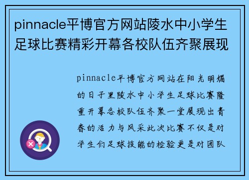 pinnacle平博官方网站陵水中小学生足球比赛精彩开幕各校队伍齐聚展现青春风采
