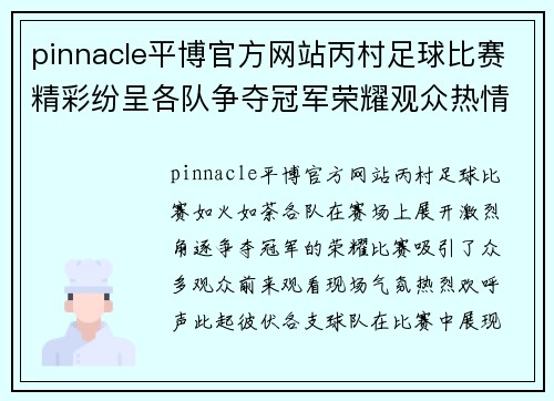 pinnacle平博官方网站丙村足球比赛精彩纷呈各队争夺冠军荣耀观众热情高涨